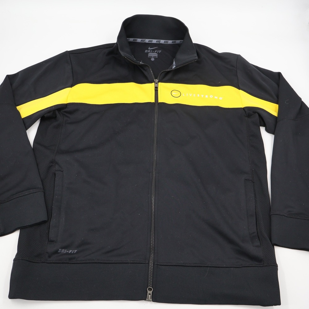 Nike Livestrong Track Jacket Mens Large Black Yellow Dri-FIT Full Zip 413898-011